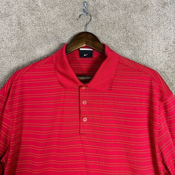 Nike Golf Polo Shirt Mens Size XL Red Striped Short Sleeve Performance Fit Dry - Picture 2 of 9